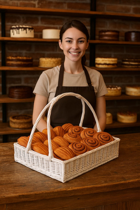 Allium wicker serving basket with double handle TheWickerStories