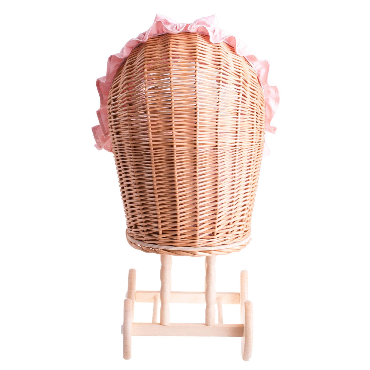 Lulu rietjespoppenwagen met roze bies, dekentje en kussen