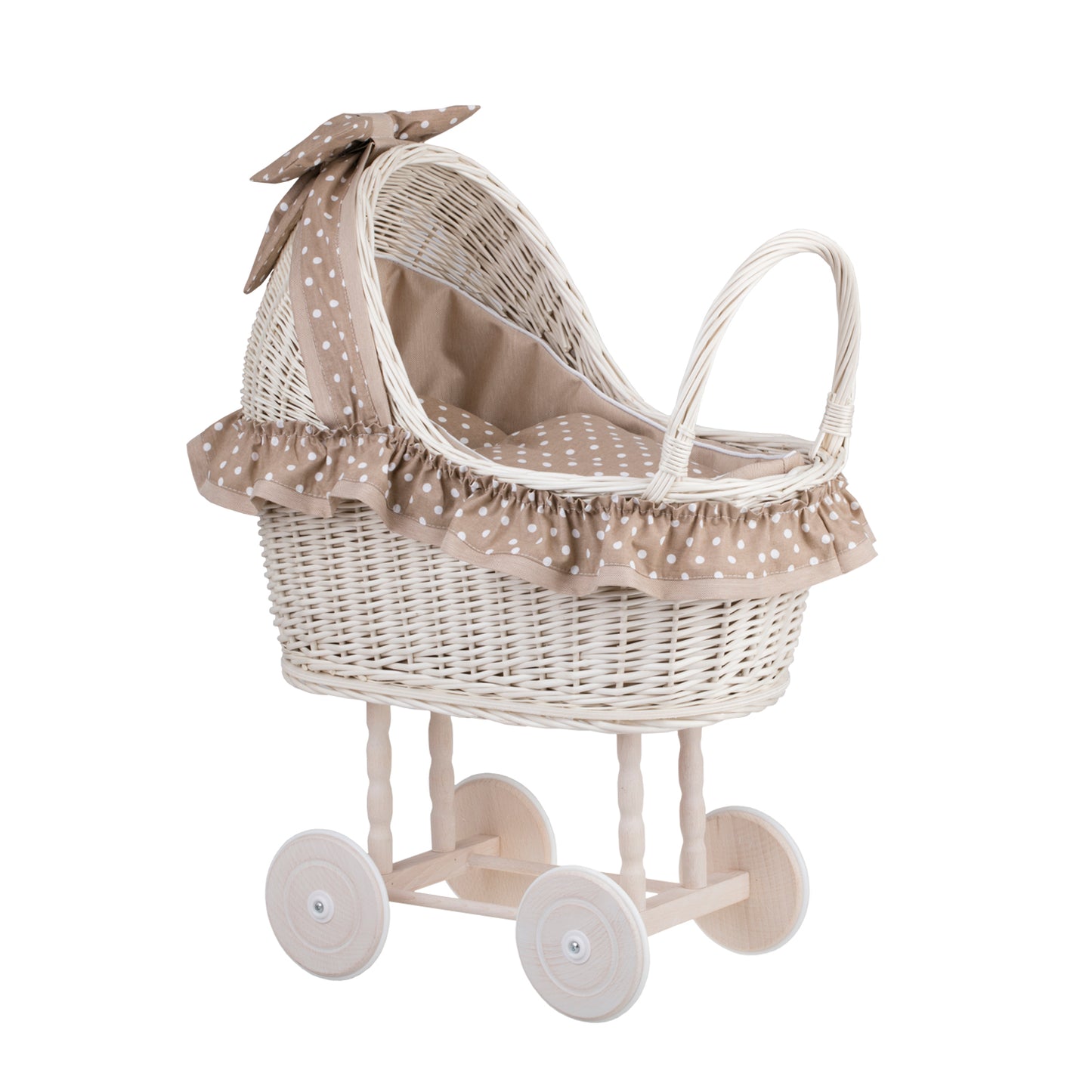 Lulu viklekurv barnevogn med beige kanting, dyne og pute