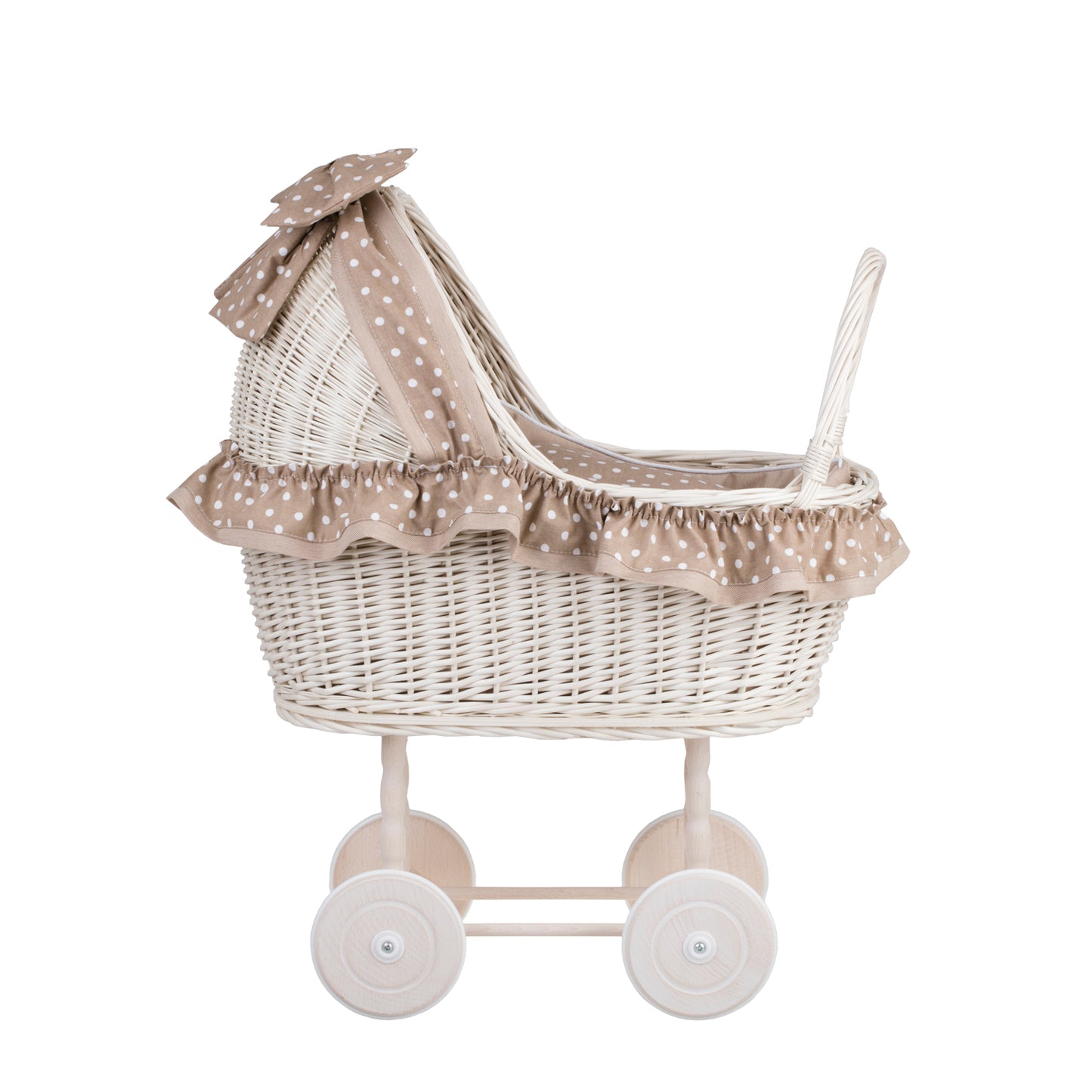 Lulu viklekurv barnevogn med beige kanting, dyne og pute