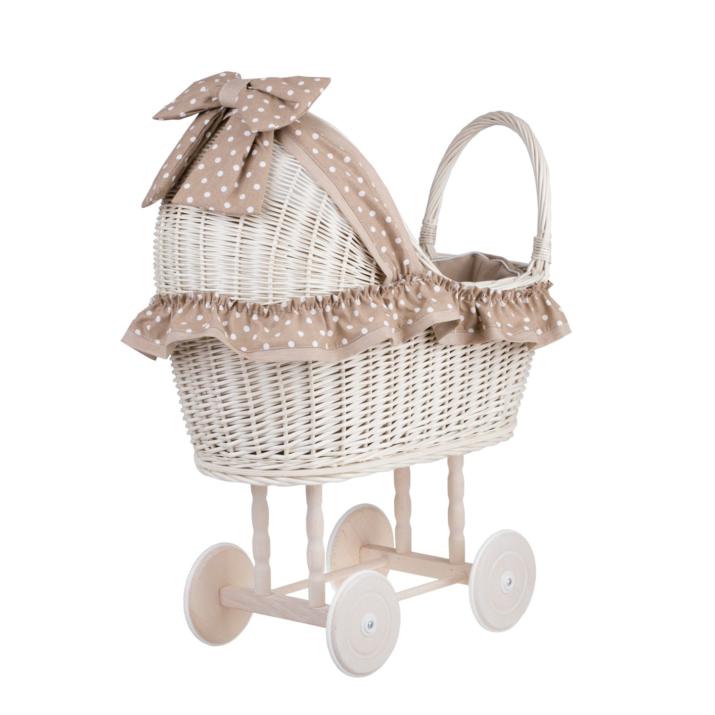 Lulu viklekurv barnevogn med beige kanting, dyne og pute