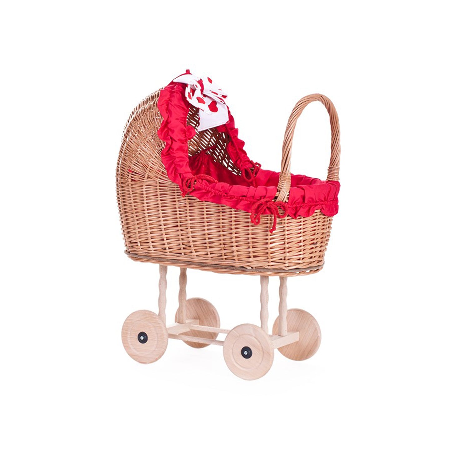 Lulu rietjespoppenwagen met rode bies, dekentje en kussen