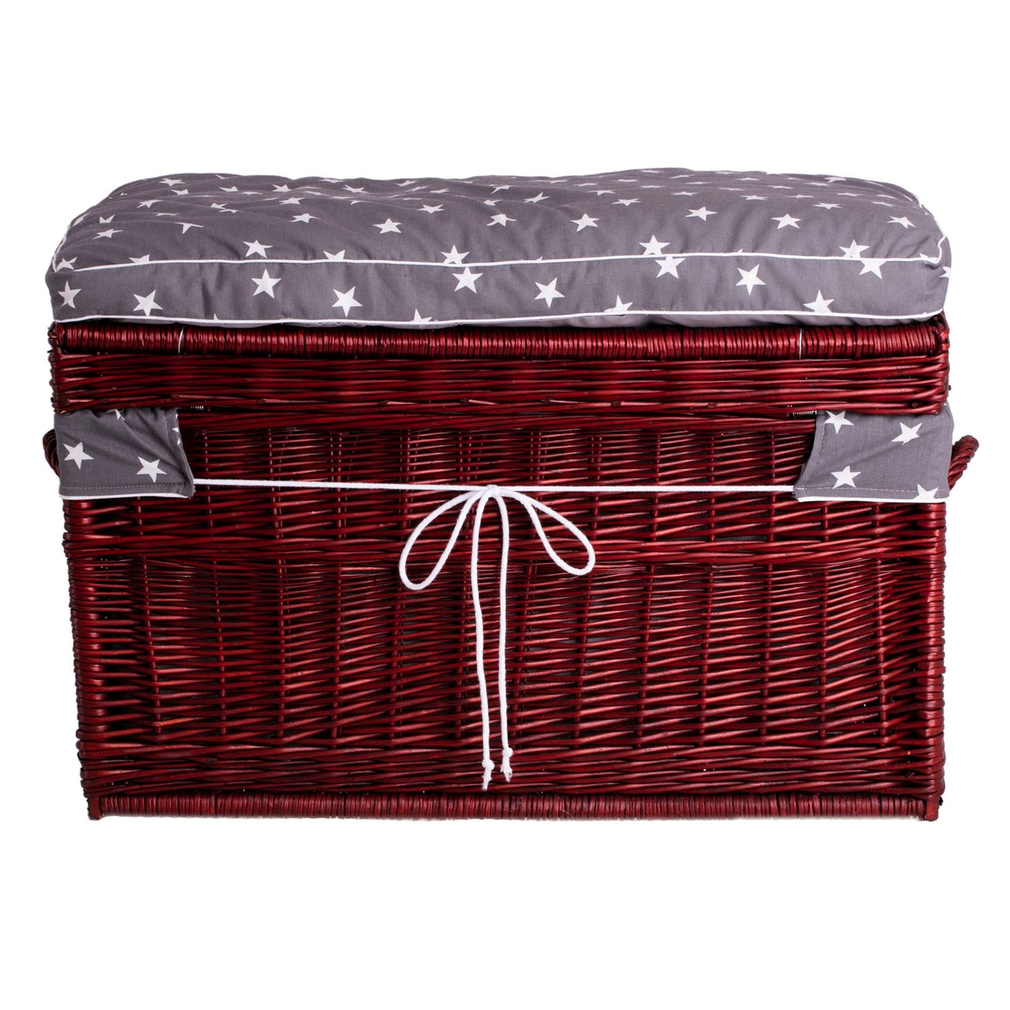Kogia panier en osier avec bordure grise, coussin, poignées et couvercle