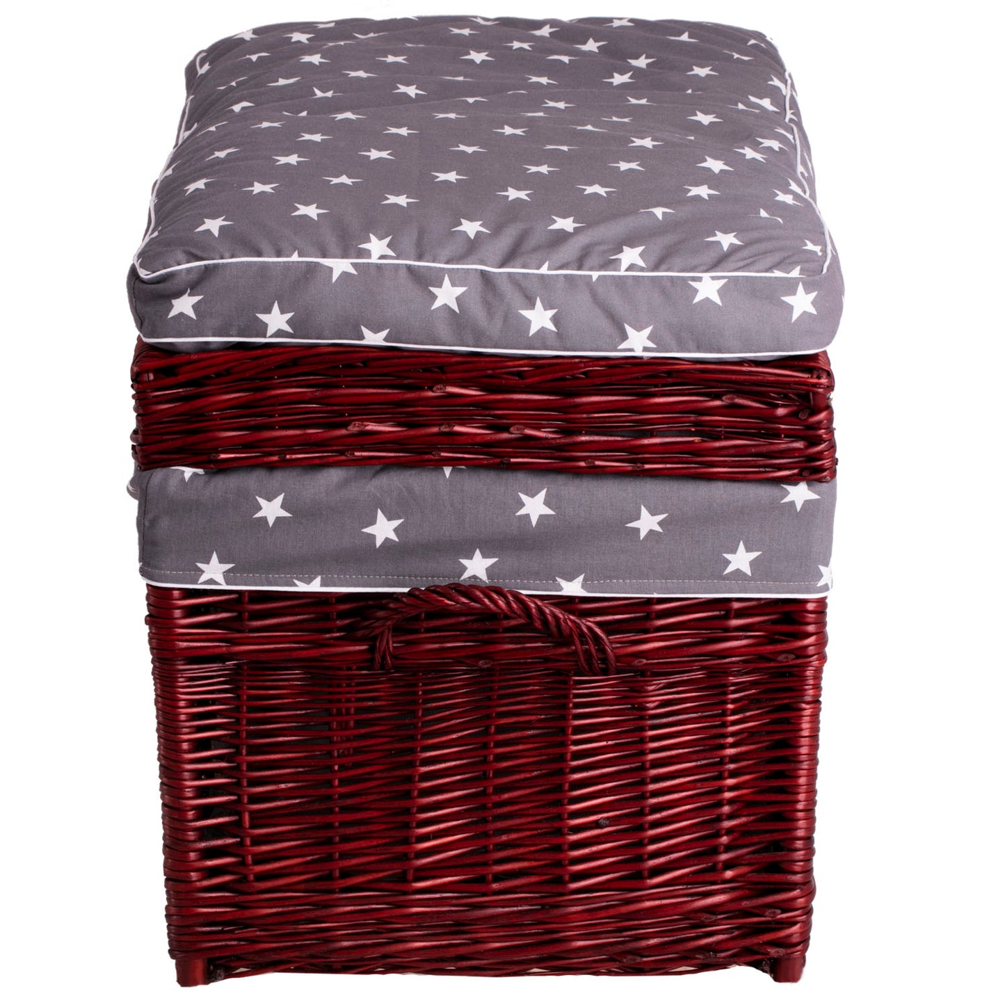 Kogia panier en osier avec bordure grise, coussin, poignées et couvercle TheWickerStories