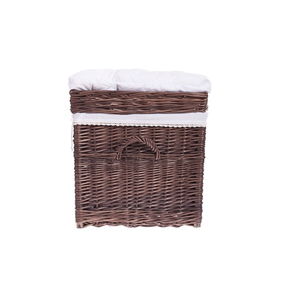 Kogia wicker mand met crèmekleurige afwerking, kussen, handvatten en deksel