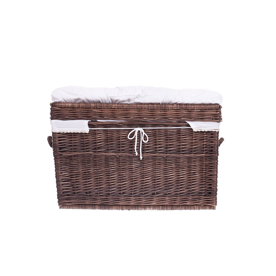 Kogia wicker mand met crèmekleurige afwerking, kussen, handvatten en deksel