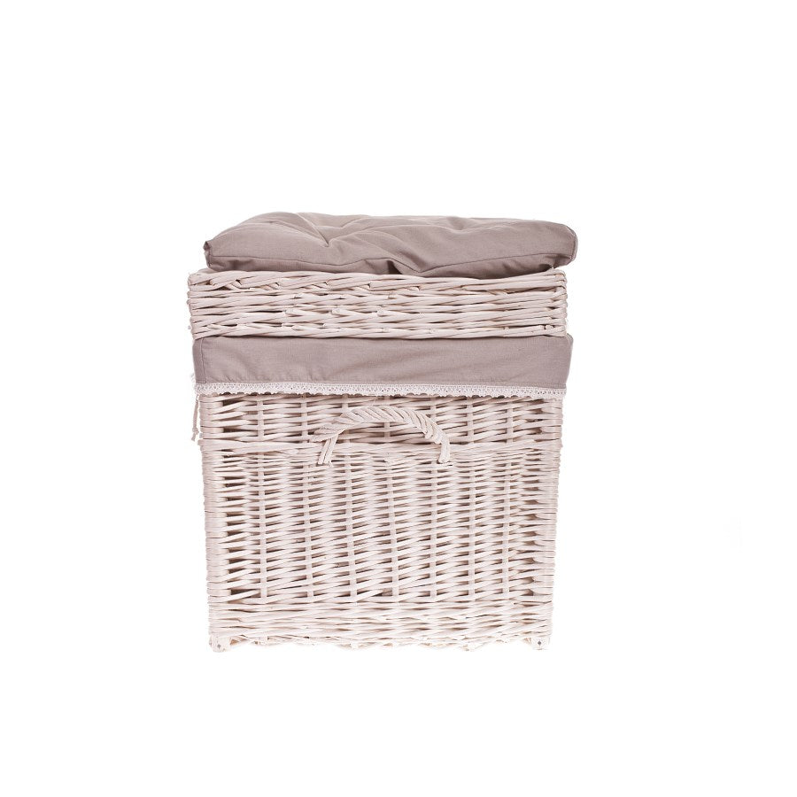 Kogia panier en osier avec bordure beige, coussin, poignées et couvercle