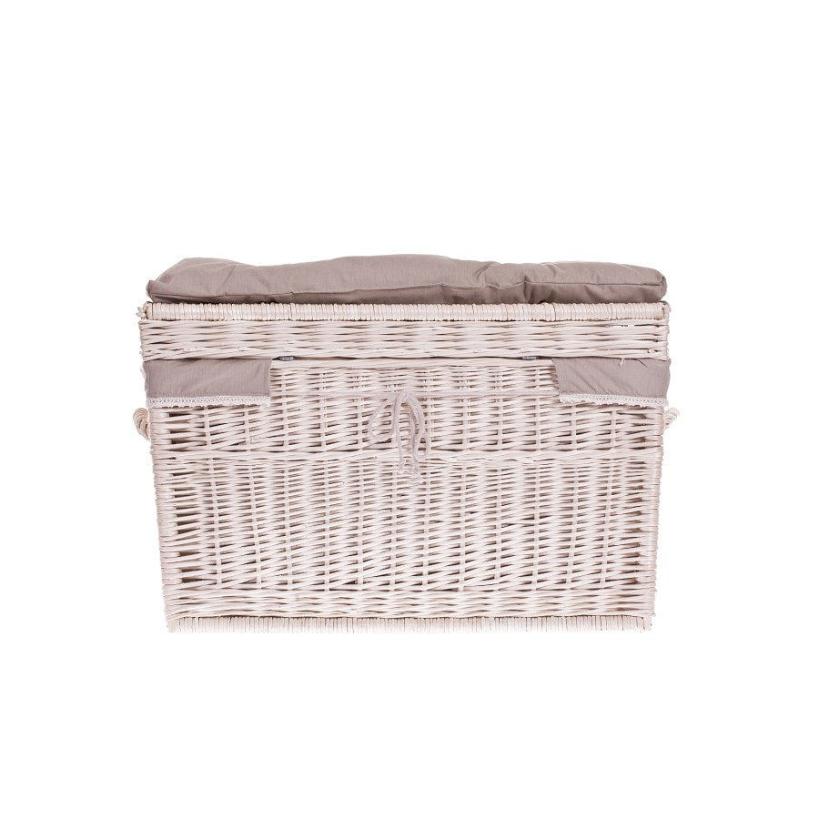 Kogia panier en osier avec bordure beige, coussin, poignées et couvercle