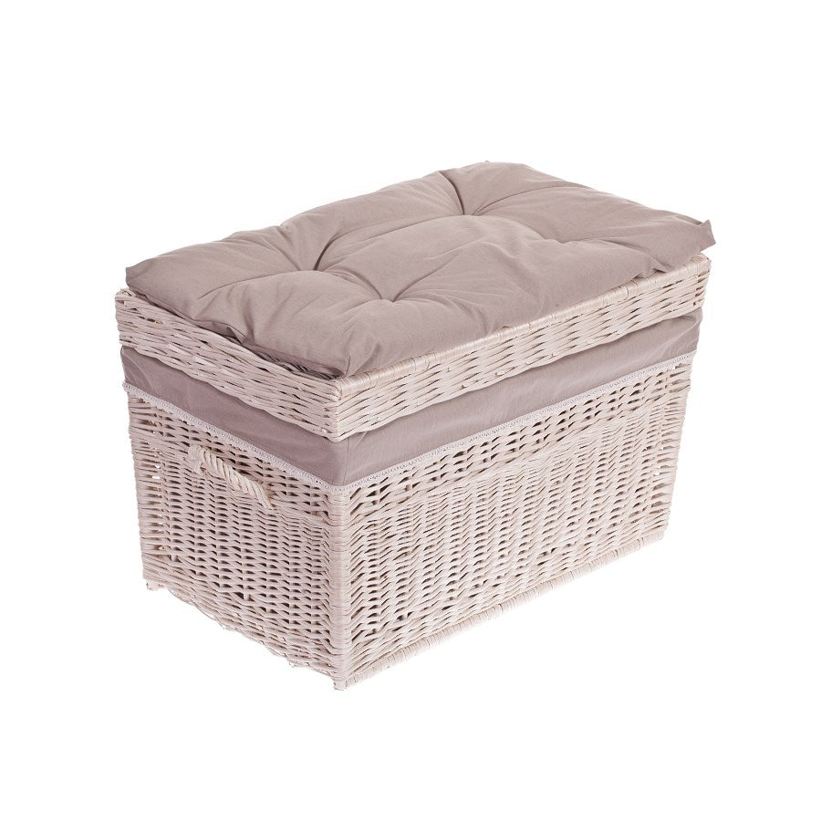 Kogia panier en osier avec bordure beige, coussin, poignées et couvercle