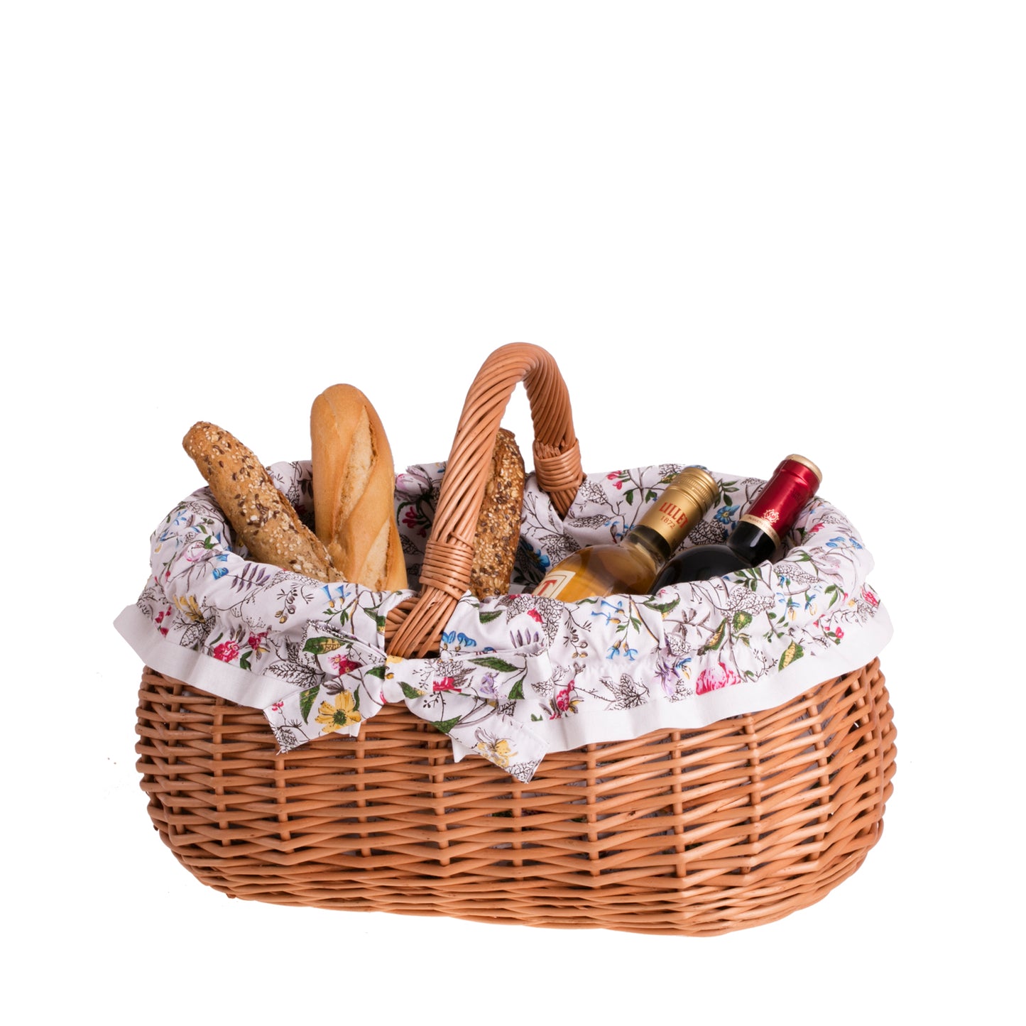 Wendissa indkøbskurv med flet-håndtag og blomstret for