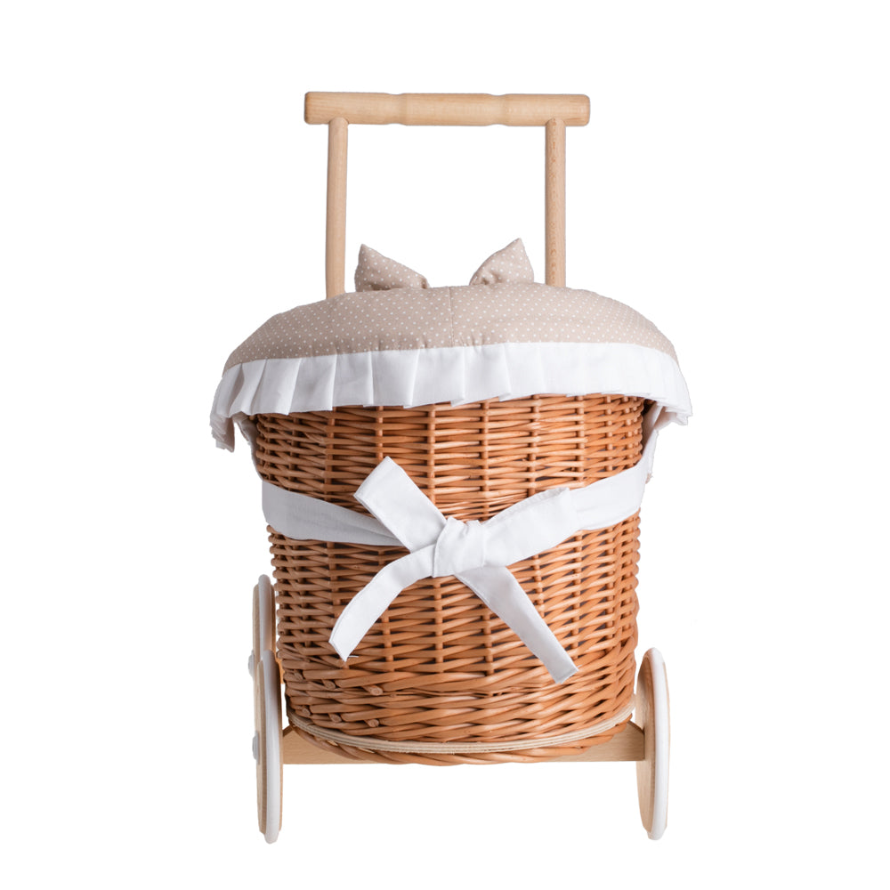Luna vikledukkevogn med beige kanting, dyne og pute