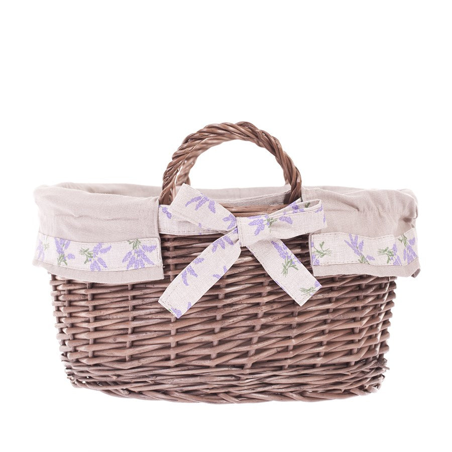 Marnel rieten opbergmand voor kleine spullen en bloemen met beige afwerking, met handvatten