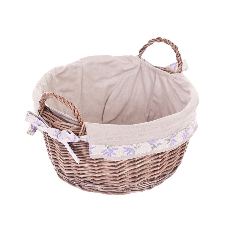 Marnel rieten opbergmand voor kleine spullen en bloemen met beige afwerking, met handvatten
