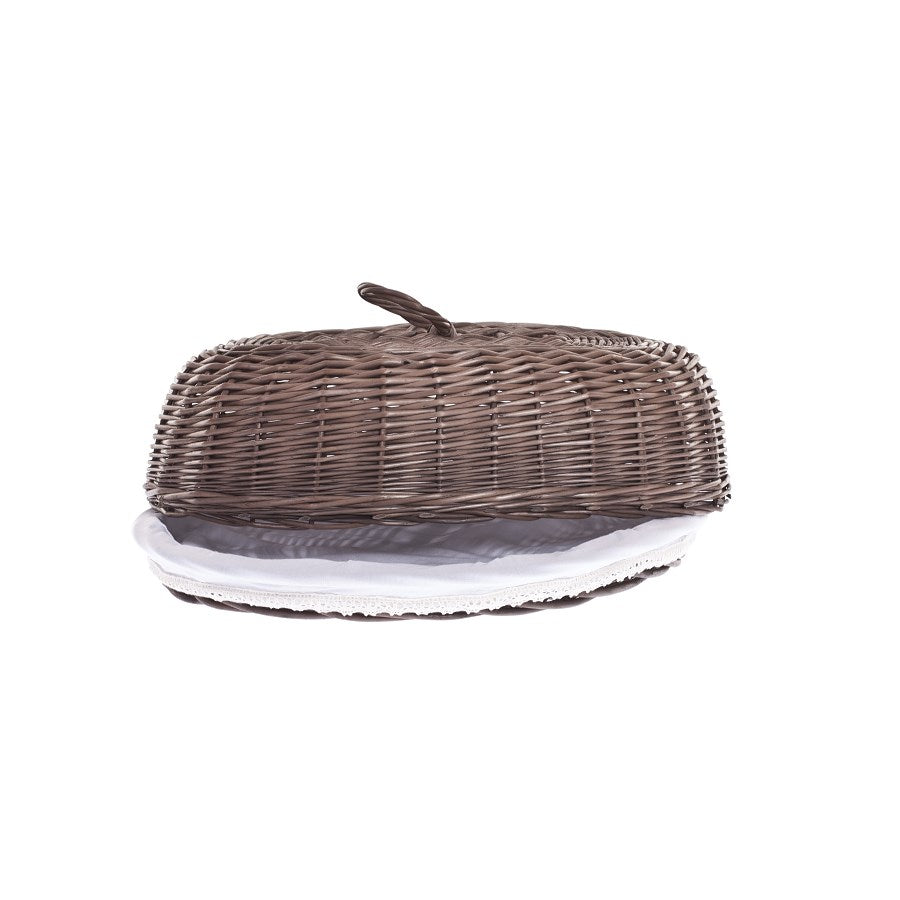 Lupus wicker bread basket with white trim, with lid and decorative bow TheWickerStories