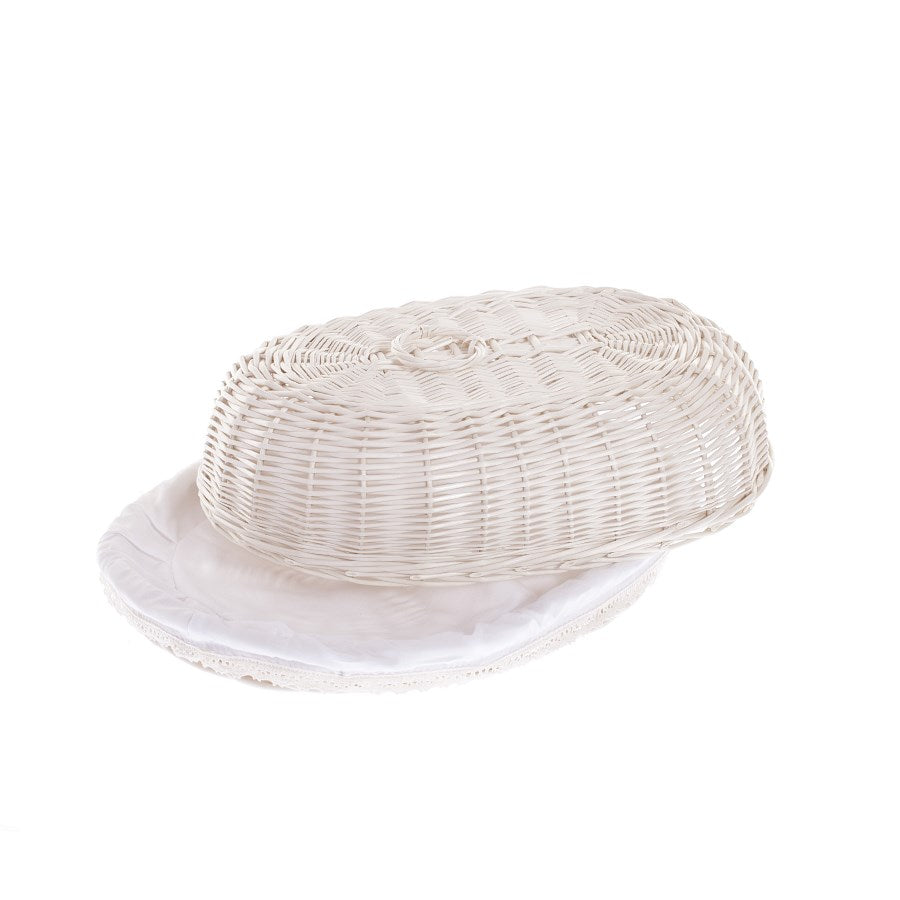 Lupus wicker bread box for bread with cream trim, with lid and decorative bow TheWickerStories