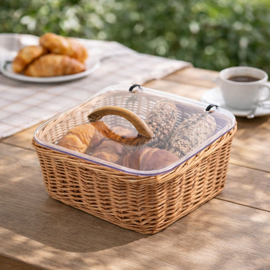 cestino in vimini per pane con coperchio