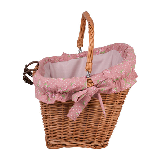 Magnus wicker handlebar basket for bicycle with pink trim TheWickerStories