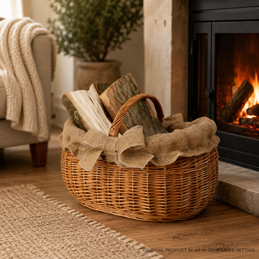 Faleria wicker basket for firewood, utility basket, garden harvesting basket with jute trim TheWickerStories