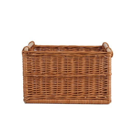 wicker basket for storage and transport with wooden handles