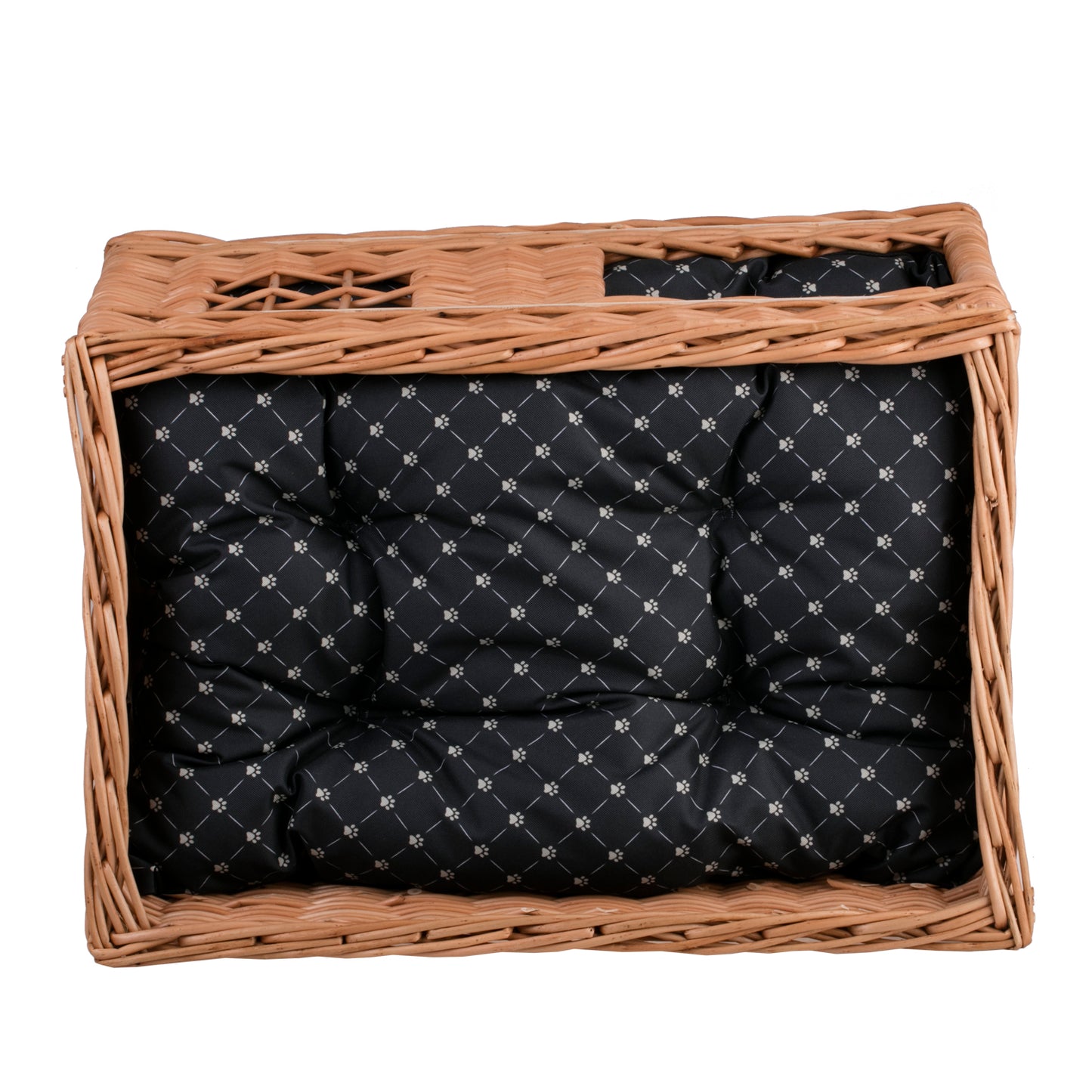 Estrella wicker cat house with two waterproof cushions, terrace and small window TheWickerStories