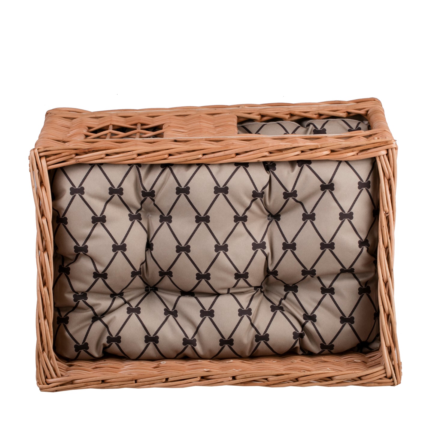 Estrella wicker cat house with two waterproof cushions, with a window and a terrace TheWickerStories