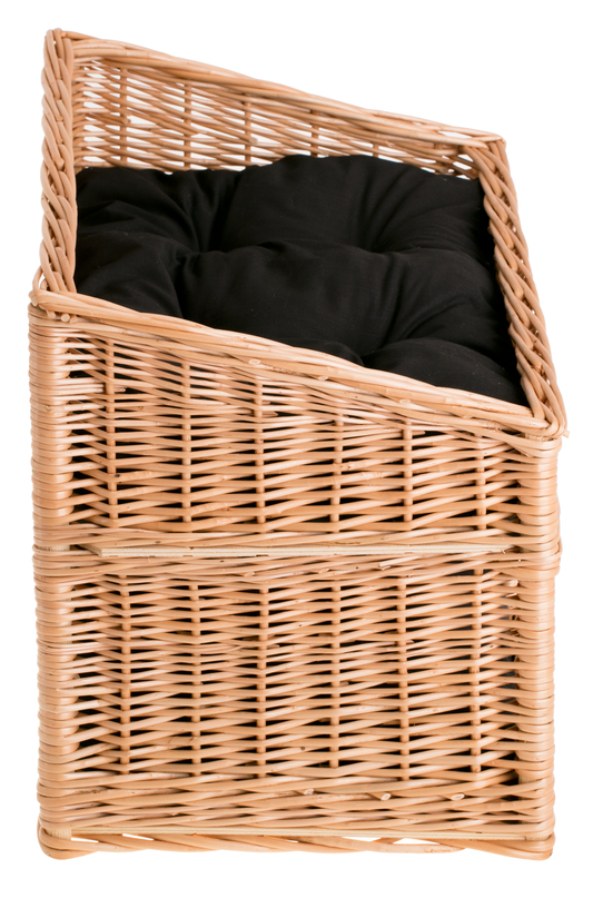 Estrella wicker cat house with two cushions, two-tier TheWickerStories