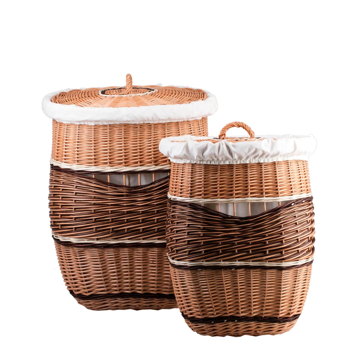 Milar wicker laundry basket with white trim, lid and handle TheWickerStories