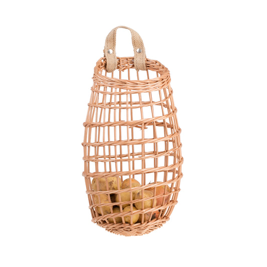 Talwin wicker display basket for fruits and vegetables with jute hanging handle TheWickerStories