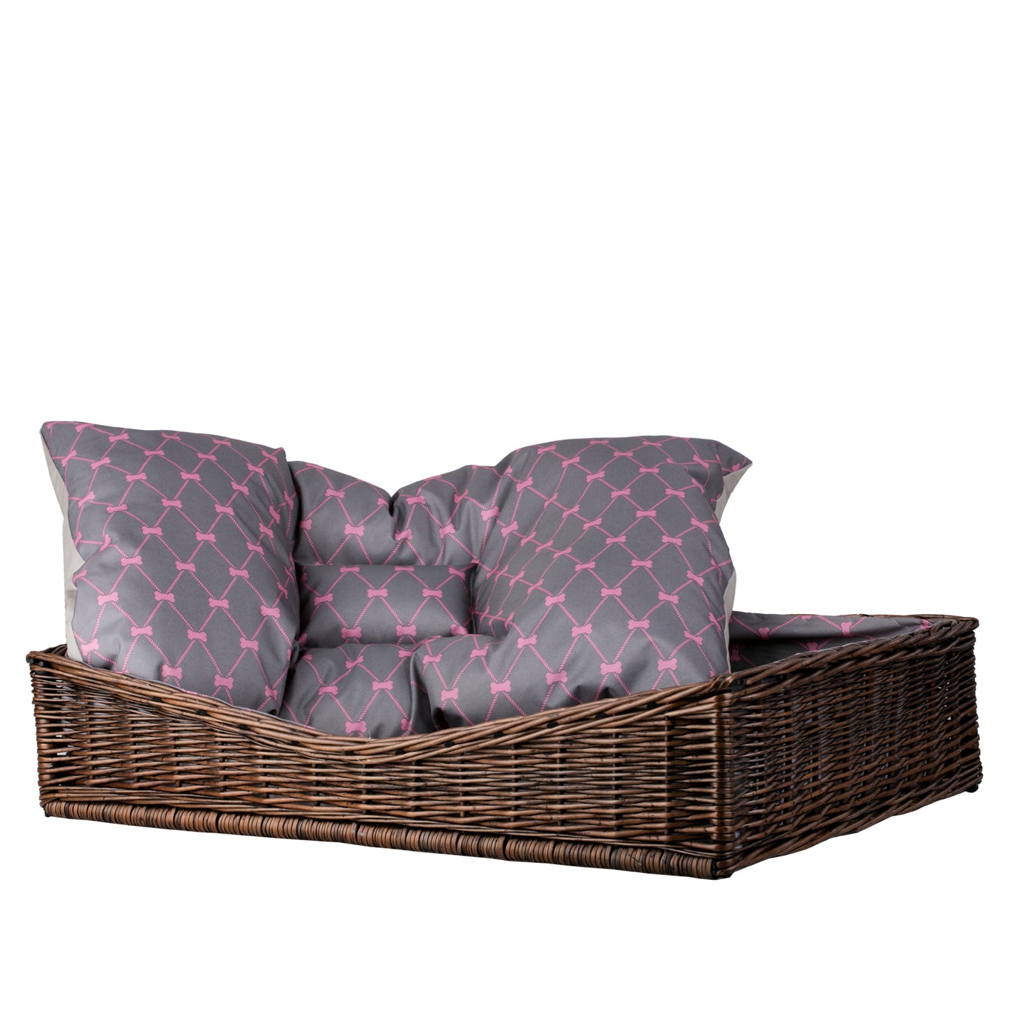 Eris wicker basket for dog and cat with gray waterproof cushion TheWickerStories