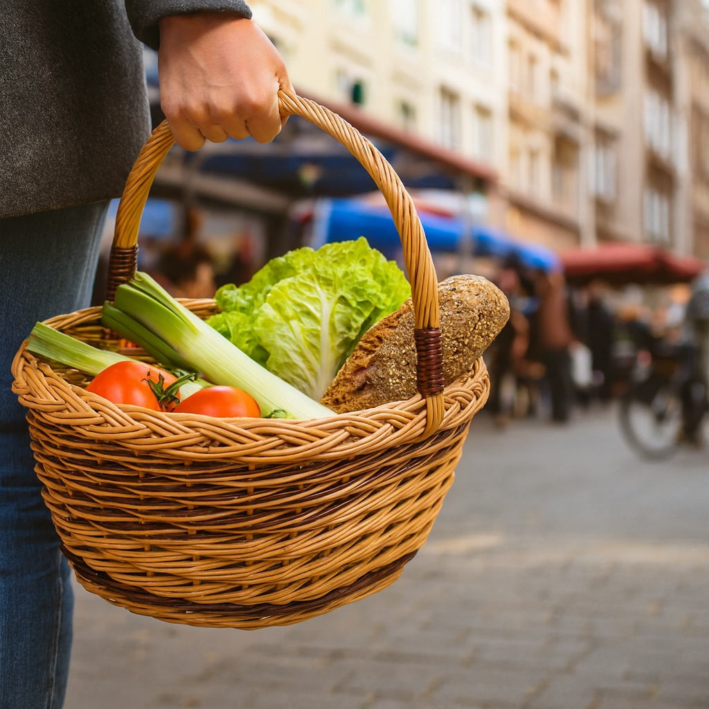 Wilma prútený nákupný kôš s rukoväťou TheWickerStories