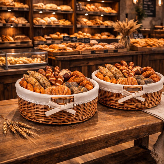 set of 2 wicker baskets with beige lining