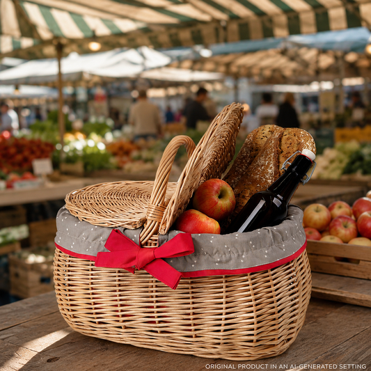 Kardia coș de picnic din nuiele, coș de cumpărături cu capac și finisaje TheWickerStories