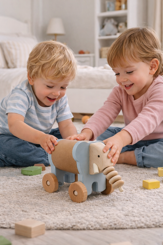 éléphant en bois sur roulettes – jouet pour enfants