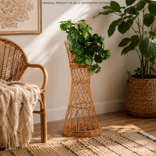 Zarela wicker plant stand, flower stand, pot base TheWickerStories