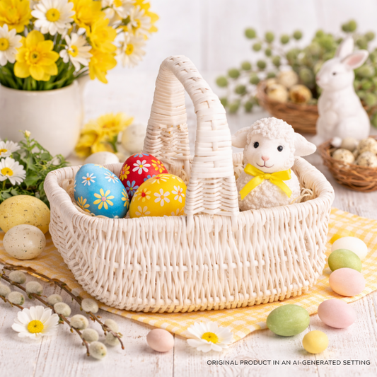 Willesia white wicker Easter basket with handle TheWickerStories