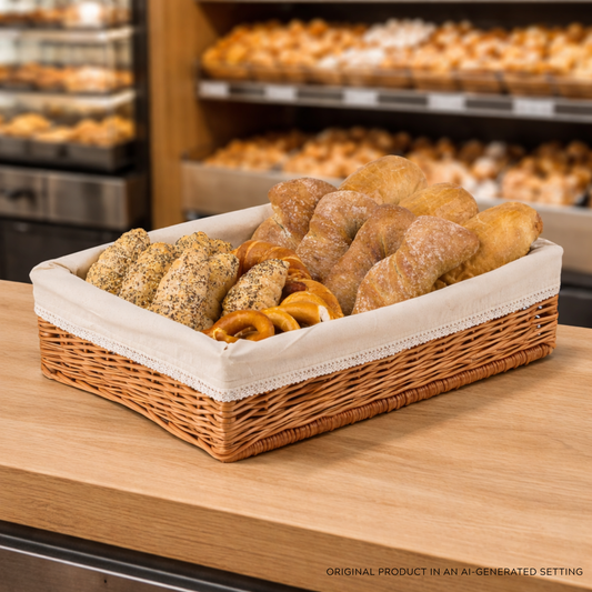 Toneria wicker box, basket for shelf and rack, wicker display storage basket with trim TheWickerStories