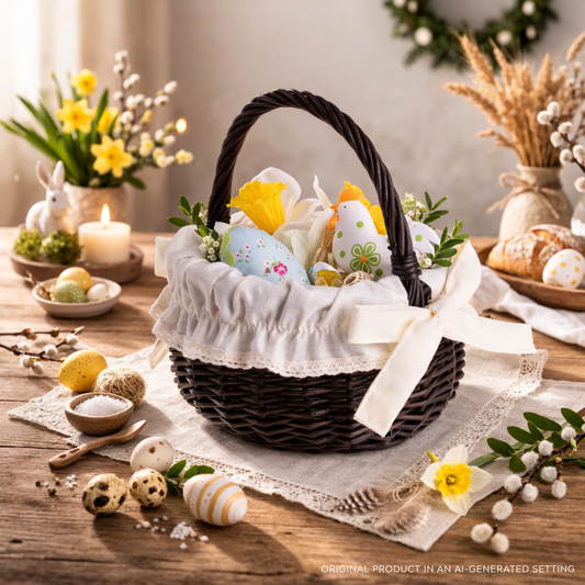 wicker Easter basket for blessing, with handle and trim,