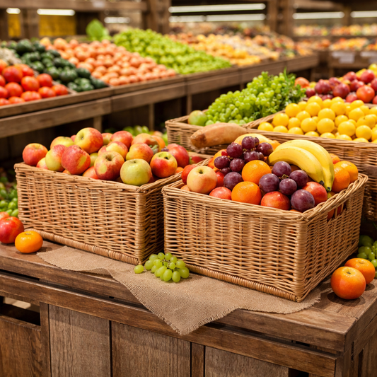 Taros wicker display crate set for fruits and vegetables, 2-piece set. TheWickerStories