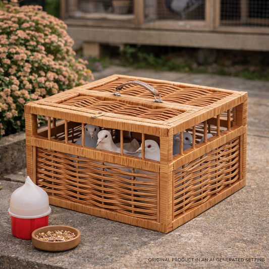 Tulipa wicker dovecote, pigeon transport basket, lockable transport cage TheWickerStories