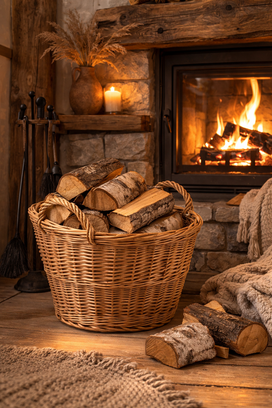 wicker basket for garden and firewood, with handles