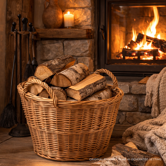 wicker basket for garden and firewood, with handles