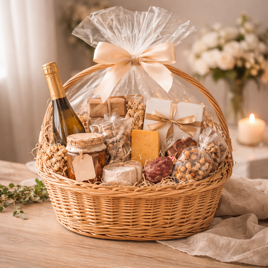 Geflochtener Weidenkorb mit Griff für Geschenke und Blumen