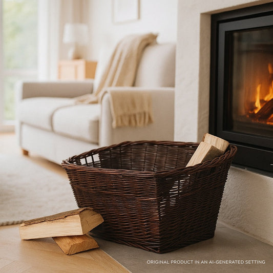 wicker log basket for fireplace