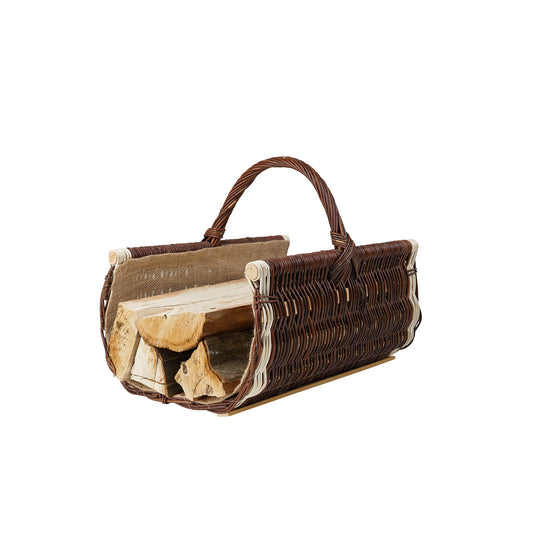 Fano wicker firewood basket with jute trim and handle