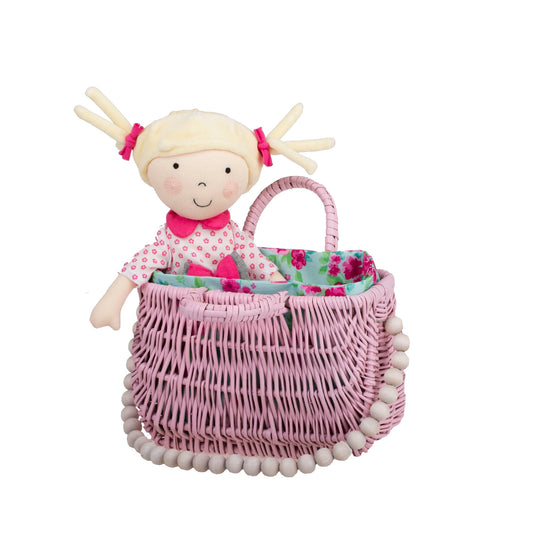wicker basket-handbag for women with mint trim, handle, and decorative beads