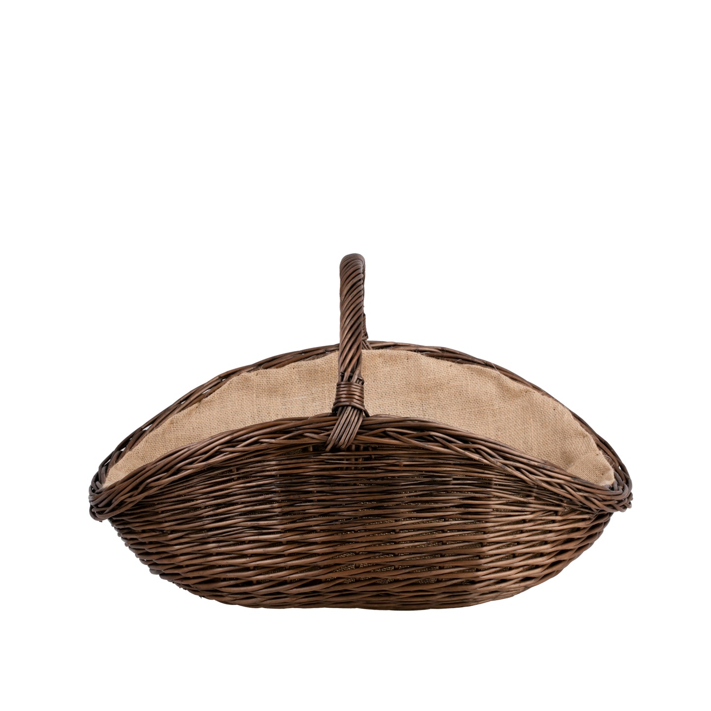 Florus gevlochten mand voor haardhout met jute afwerking, met handvat