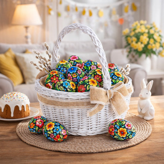 Prútený darčekový kôš na slávnostné príležitosti s jútovým lemom a rukoväťou