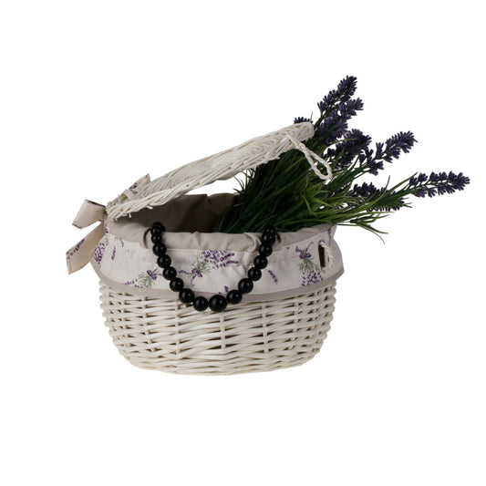 Wiloris wicker jewelry box with cream trim, with lid and bow TheWickerStories