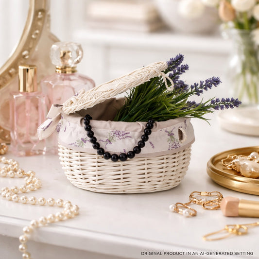 Zethina rieten opbergmand, decoratieve container met deksel en bies TheWickerStories