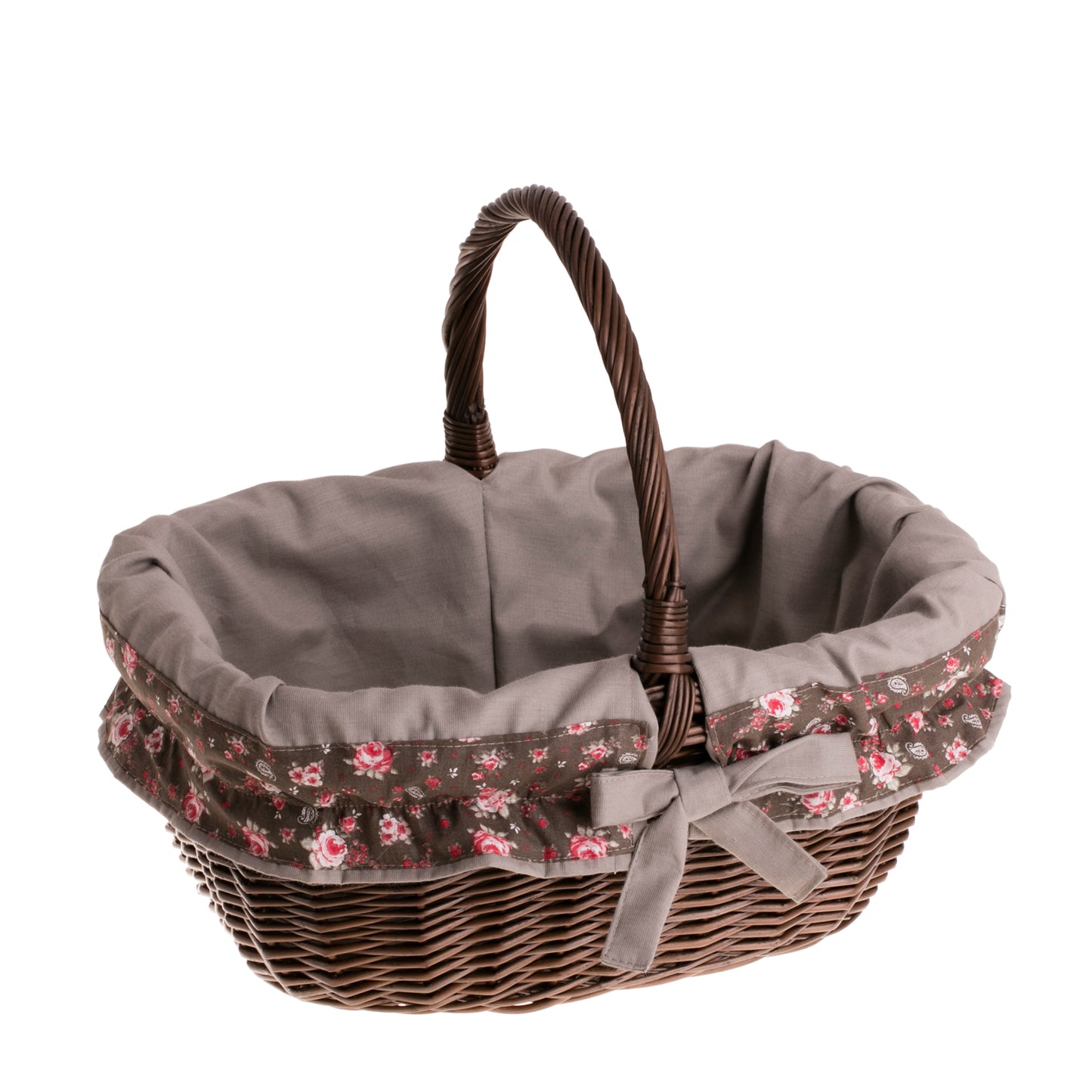 Wilhelmina kosz na zakupy z rączką wiklinową i beżowym obszyciem TheWickerStories